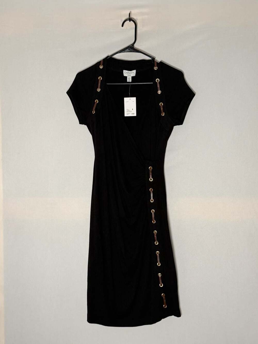 Carmen Marc Valvo Faux Leather Trim Dress Size M Black